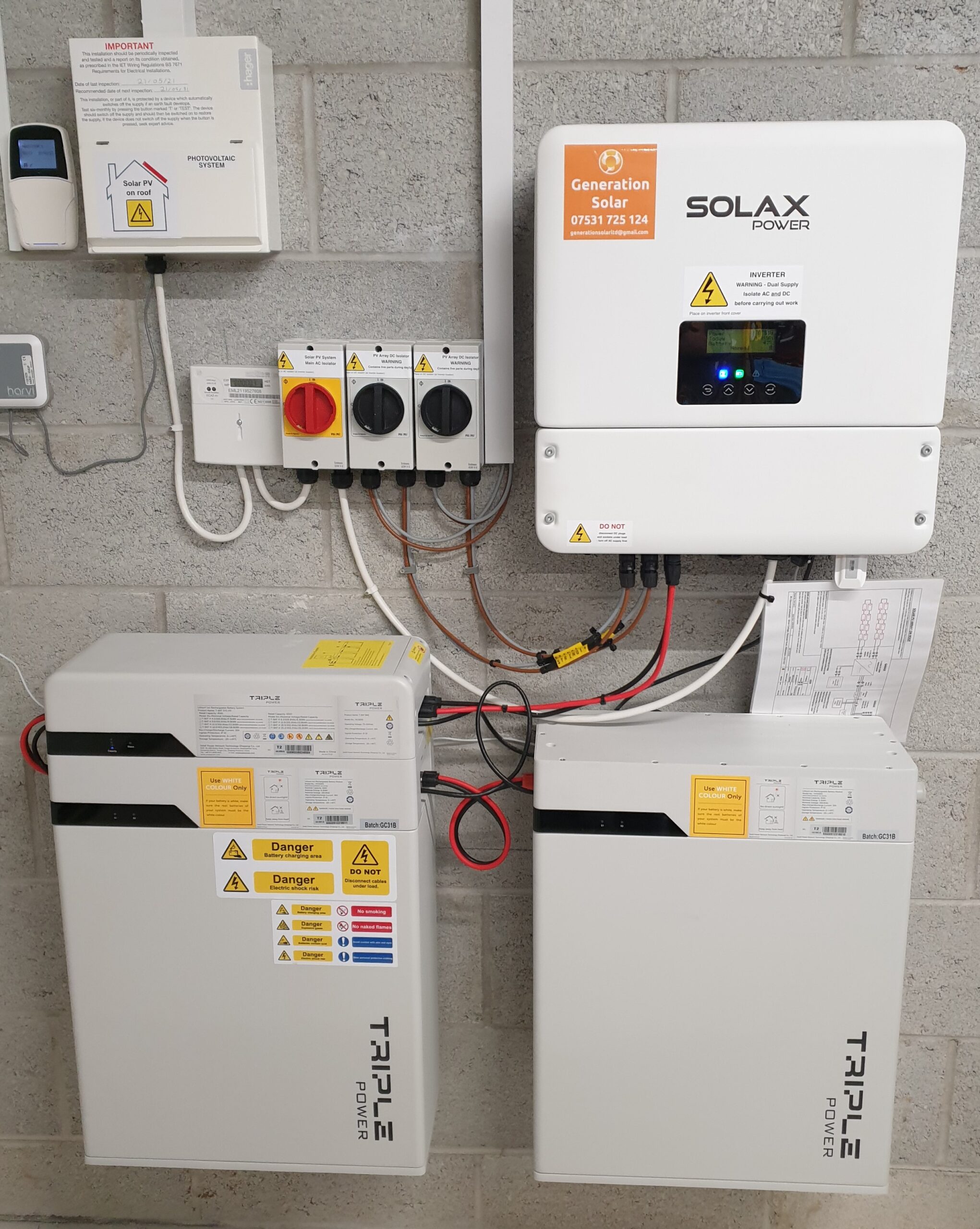 Solax hybrid inverter with 2 6.3kWh batteries